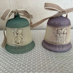 Goebel Hummel Bell 1991 and 1992 Christmas Vintage Ceramic Bell Set with Ribbons